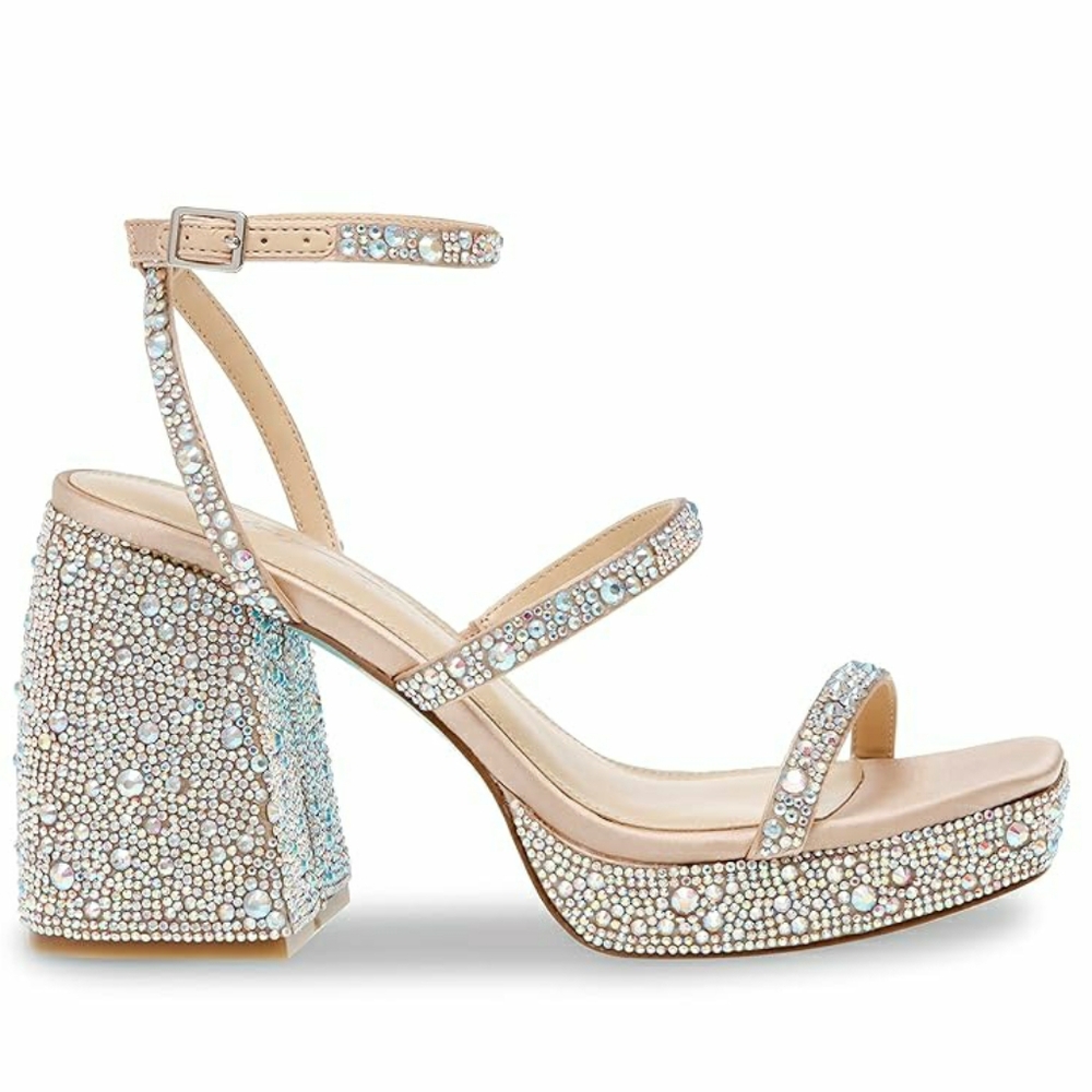 Betsey Johnson Sandals Denni Wedge Heel Glass Sparkle Evening Party Glam 8.5M